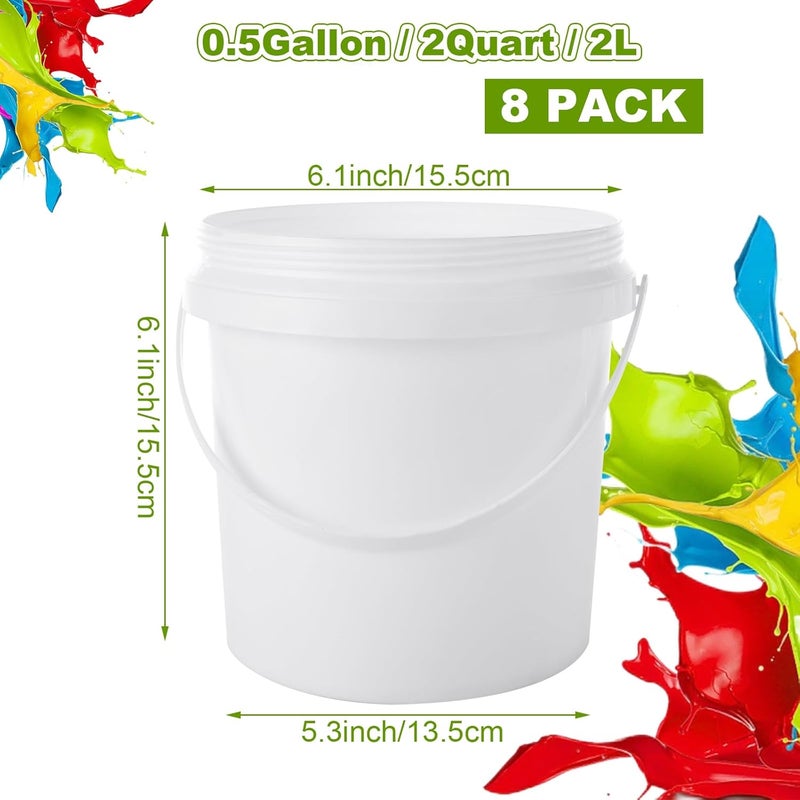AKOLAFE 8 Pack Paint Buckets for Painting 2 Quart Paint Cans with Lids & Handles Empty Paint Cans 1/2 Gallon Paint Can Paint Pail Plastic Paint Containers for Leftover Paint Pigment Varnish Storage - Image 2